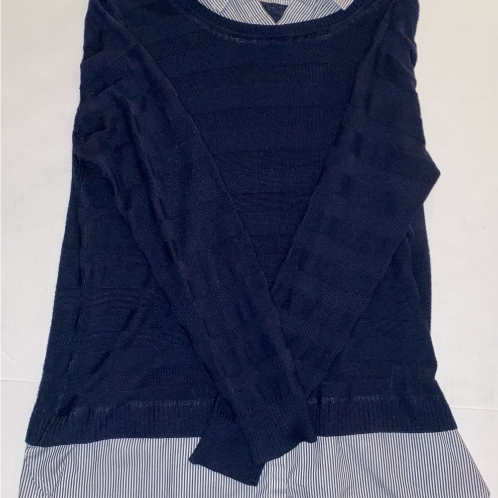Navy Blue Striped Crew Neck Sweater